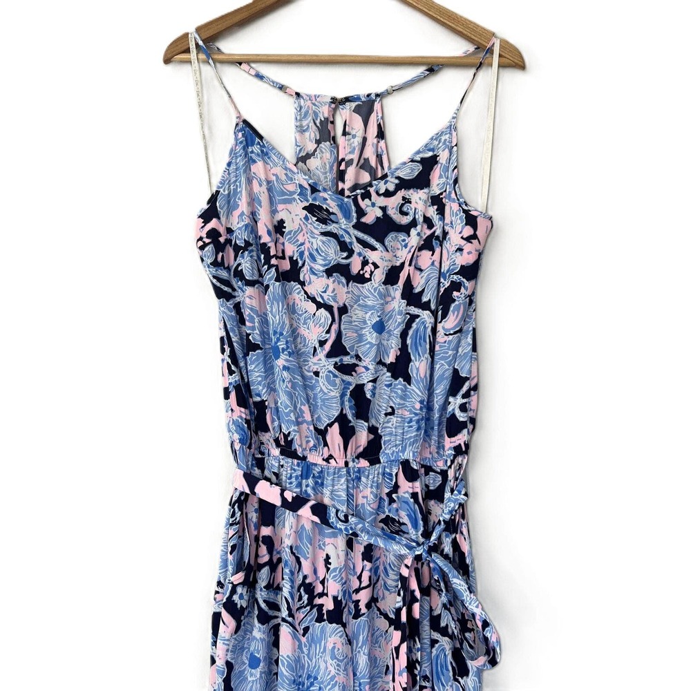 Lilly Pulitzer Large Dusk Jumpsuit Amore‎ Belted Adjustable Strap Straight-Cut - Picture 3 of 12